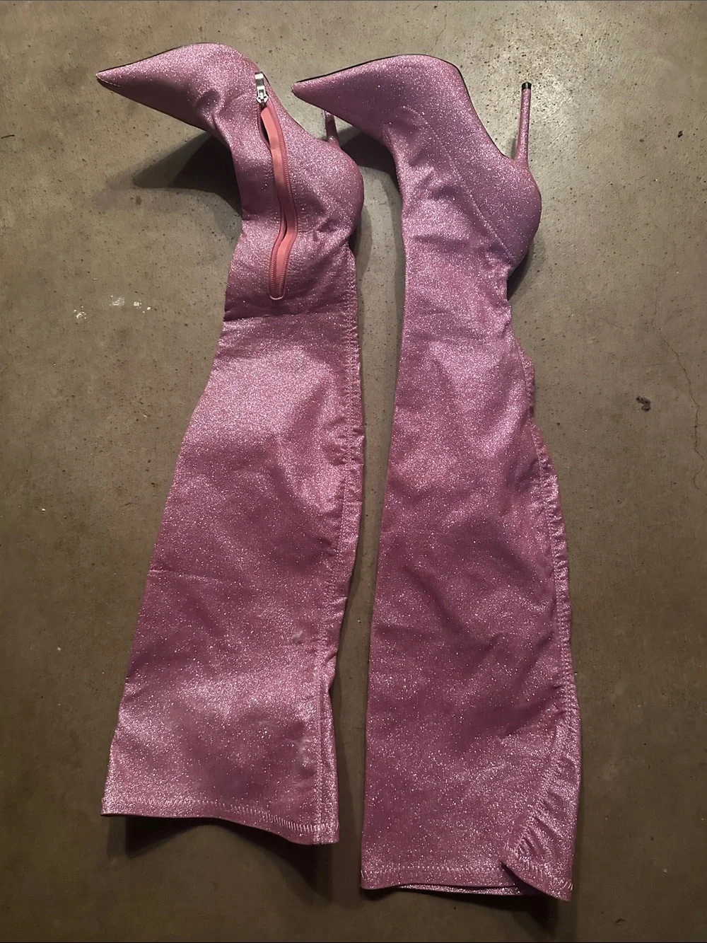 Over-the-Knee Pink Glitter Stiletto Boots